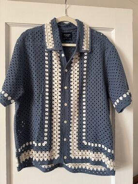 Abercrombie & Fitch Blue Crochet Button-Up